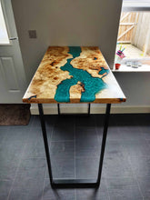 Load image into Gallery viewer, Epoxy resin live edge, Elm, Oak, Walnut, Poplar mappa, Maple, Olive wood, Custom Order table, Waney edge wood dinning and coffee table
