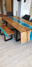 Load image into Gallery viewer, Epoxy resin live edge, Elm, Oak, Walnut, Poplar mappa, Maple, Olive wood, Custom Order table, Waney edge wood dinning and coffee table
