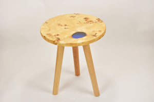 Creative side table, European Poplar mappa burl with dark blue transparent resin end table.