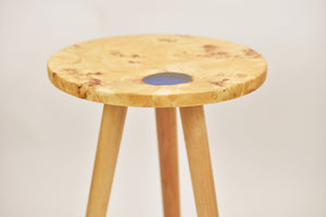 Creative side table, European Poplar mappa burl with dark blue transparent resin end table.