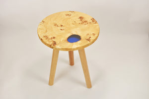 Creative side table, European Poplar mappa burl with dark blue transparent resin end table.