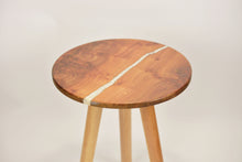 Load image into Gallery viewer, Hand made Scottish burl Elm side table with pearl white resin, End table.
