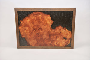 Large burl Scottish Elm engraving with black resin wall art decor.