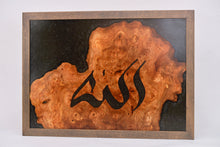 Load image into Gallery viewer, Large burl Scottish Elm engraving with black resin wall art decor.
