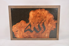 Load image into Gallery viewer, Large burl Scottish Elm engraving with black resin wall art decor.

