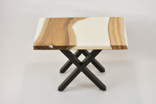 Load image into Gallery viewer, Walnut and white resin side table.
