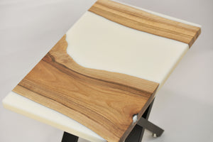 Walnut and white resin side table.