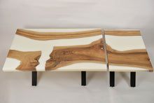 Load image into Gallery viewer, Walnut and white resin coffee and side tables.
