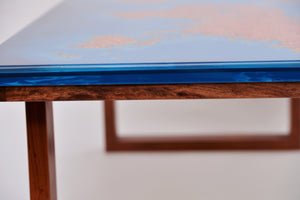 Creative large 3D world map multilayer of ocean blue colour epoxy resin coffee table.