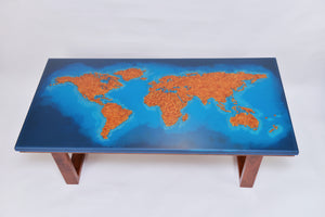Creative large 3D world map multilayer of ocean blue colour epoxy resin coffee table.