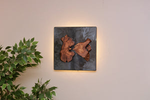 Olive wood wall Art Decor and light, handcrafted, wall hanging, resin art.