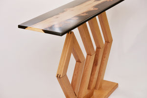 Handmade console table with English purl oak and resin top