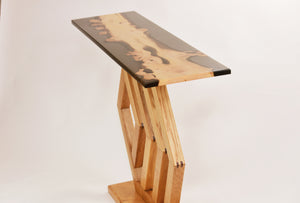 Handmade console table with English purl oak and resin top