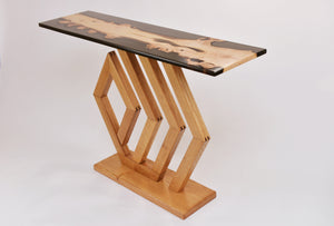 Handmade console table with English purl oak and resin top