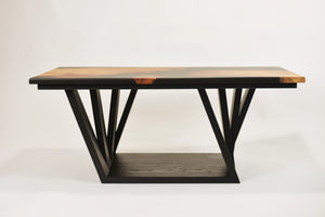 Black Resin Scottish Elm Wooden Coffee Table with creative oak wood base.