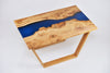 Live edge river resin coffee table with dark blue transparent epoxy resin