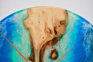 Large English oak and resin art clock Inspired reef and sea waves colors