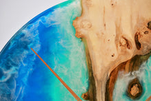 Load image into Gallery viewer, Large English oak and resin art clock Inspired reef and sea waves colors
