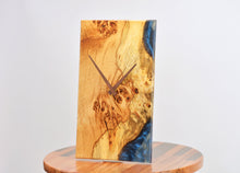 Load image into Gallery viewer, Purr oak with blue epoxy resin wall clock
