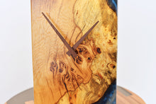 Load image into Gallery viewer, Purr oak with blue epoxy resin wall clock
