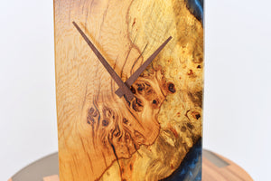 Purr oak with blue epoxy resin wall clock