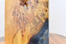 Load image into Gallery viewer, Purr oak with blue epoxy resin wall clock
