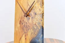 Load image into Gallery viewer, Purr oak with blue epoxy resin wall clock
