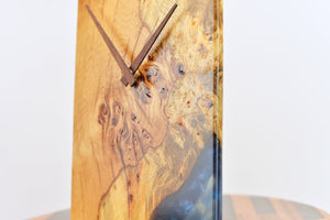 Purr oak with blue epoxy resin wall clock