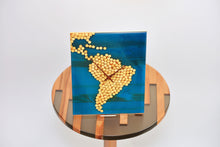 Load image into Gallery viewer, Ocean blue epoxy resin with wood balls, south american map wall clock
