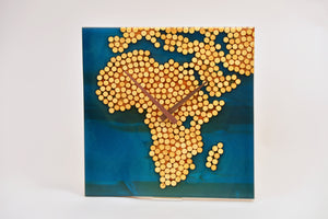 Ocean blue epoxy resin with wood balls, African map wall clock