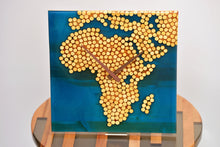 Charger l&#39;image dans la visionneuse de la galerie, Ocean blue epoxy resin with wood balls, African map wall clock

