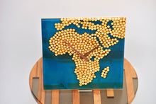 Load image into Gallery viewer, Ocean blue epoxy resin with wood balls, African map wall clock

