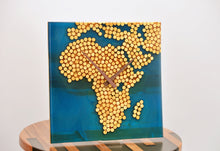 Charger l&#39;image dans la visionneuse de la galerie, Ocean blue epoxy resin with wood balls, African map wall clock
