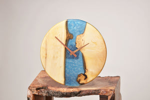 Ocean blue epoxy resin oak wood wall clock
