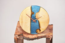 Load image into Gallery viewer, Ocean blue epoxy resin oak wood wall clock
