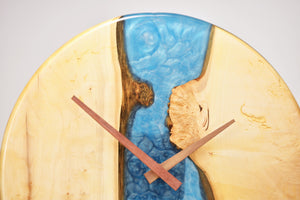 Ocean blue epoxy resin oak wood wall clock