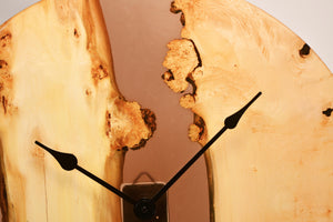 Large light black and brown transparent epoxy resin with pippy oak wall clock, 57cm Diameter.